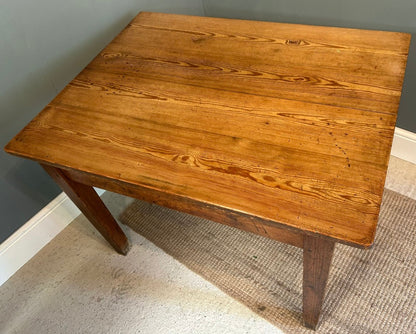 Small Vintage Rustic Pine Farmhouse Table with Drawer