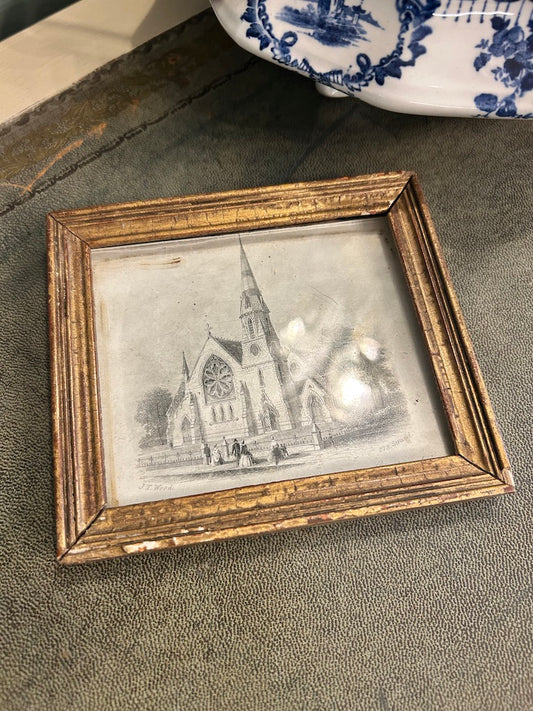 Small Vintage Gold Frame with Church Print