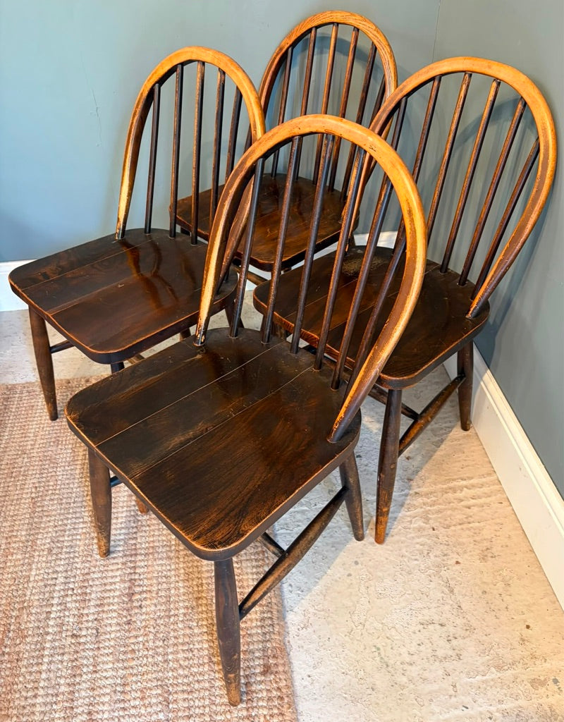 Set of 4 Vintage Ercol Stick Back Chairs
