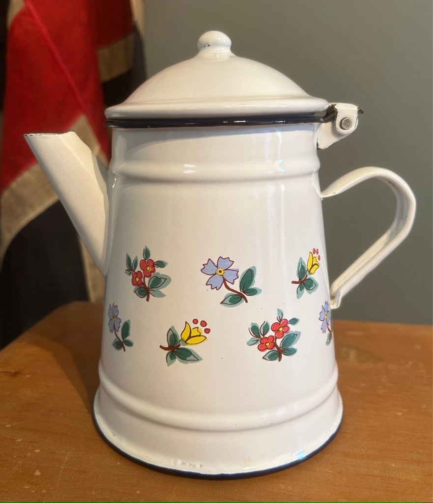 Vintage style Enamel Coffee Pot - with flowers
