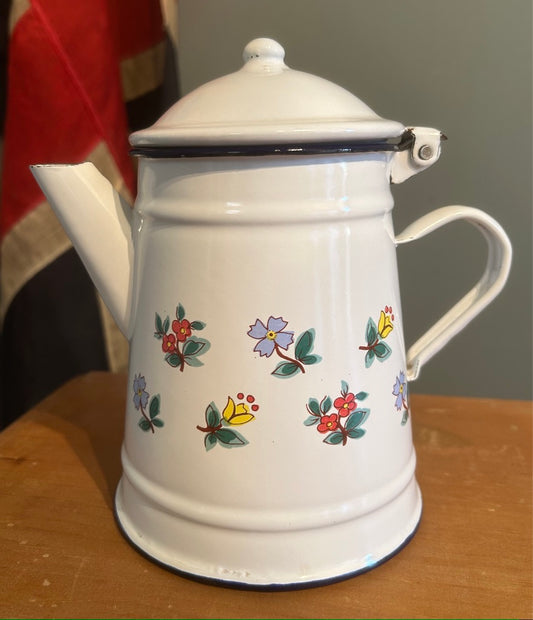 Vintage style Enamel Coffee Pot - with flowers
