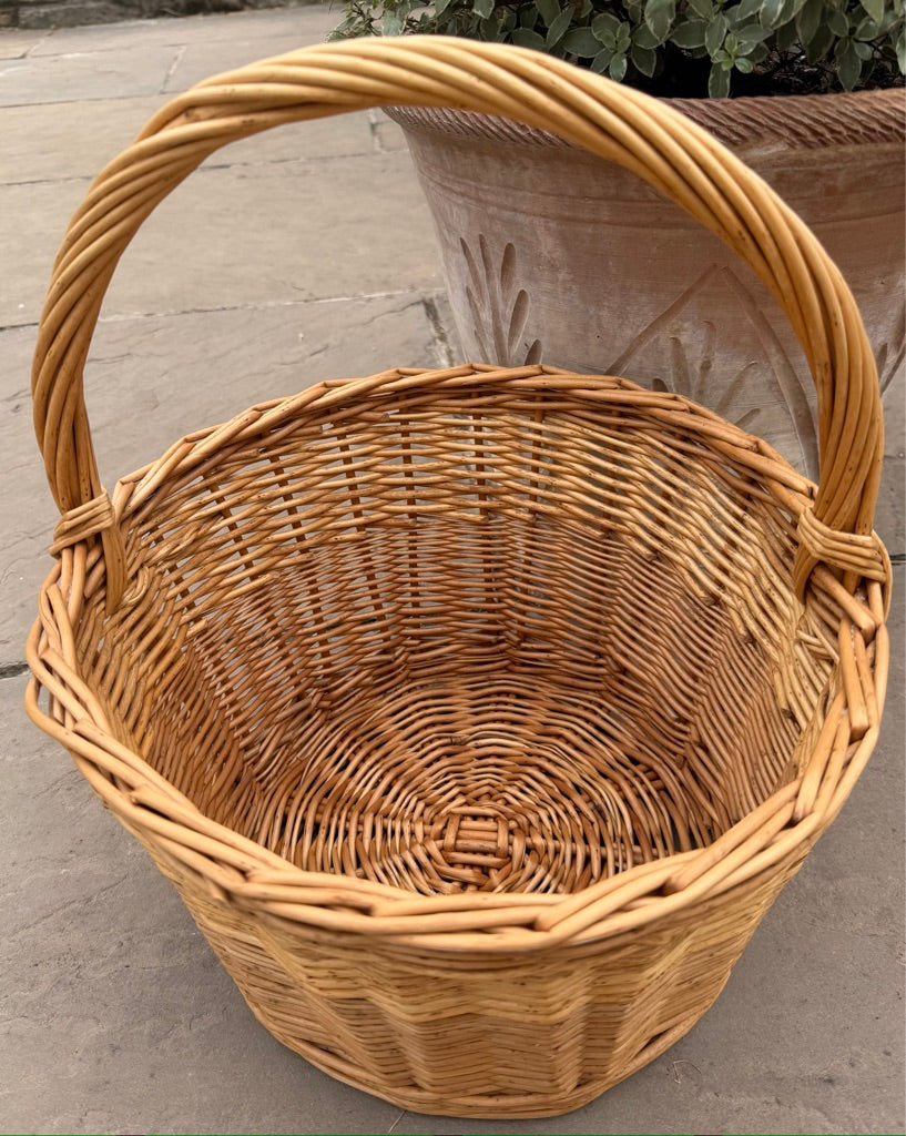 Vintage Round Wicker Handled Basket