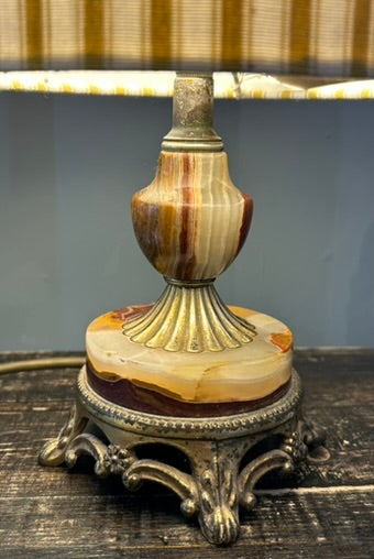 Vintage Onyx Lamp Base with Brass Fittings- Round base
