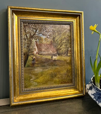 Antique Oil Landscape Painting in Gold Frame