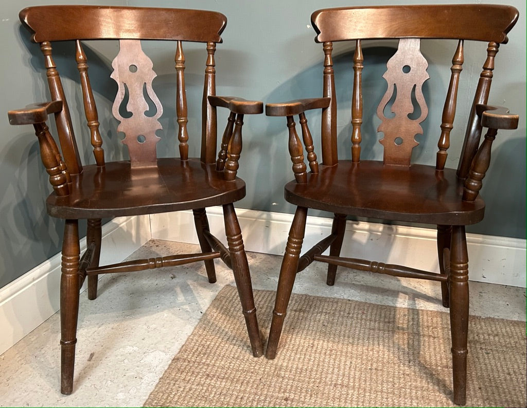 Pair of Dark Vintage Fiddle back Carver Chairs