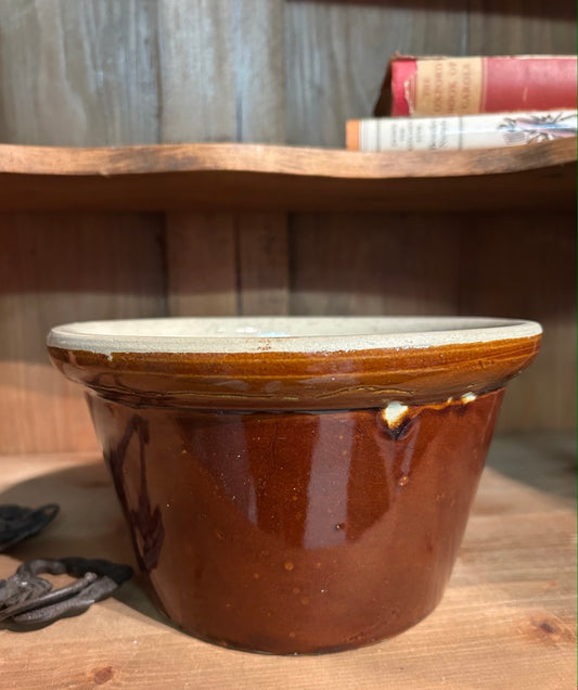 Vintage Small Dairy Bowl - Antique Vessel - Earthenware