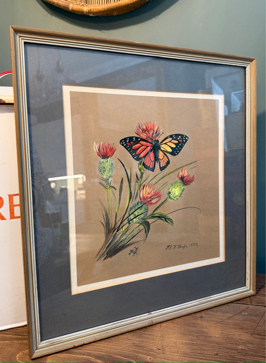 Vintage Framed Botanical Original Water Colour Painting By R V Hoofe