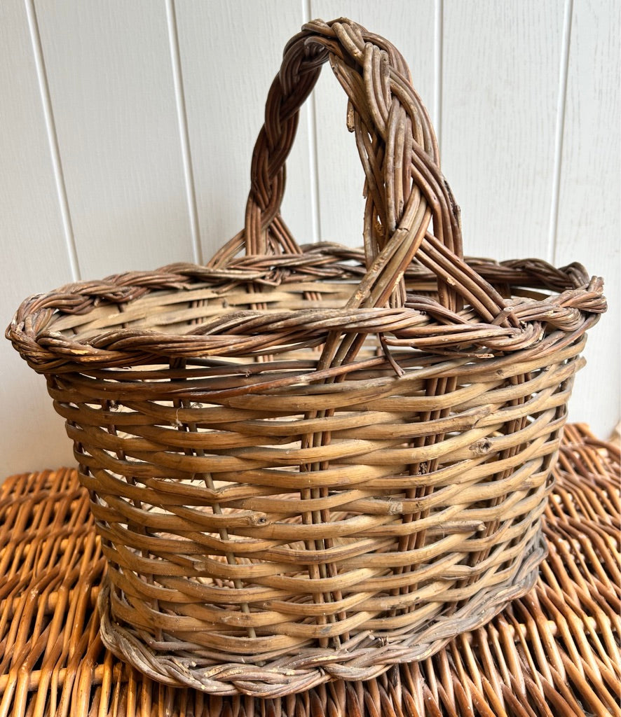 Vintage Oval Wicker Handled Basket
