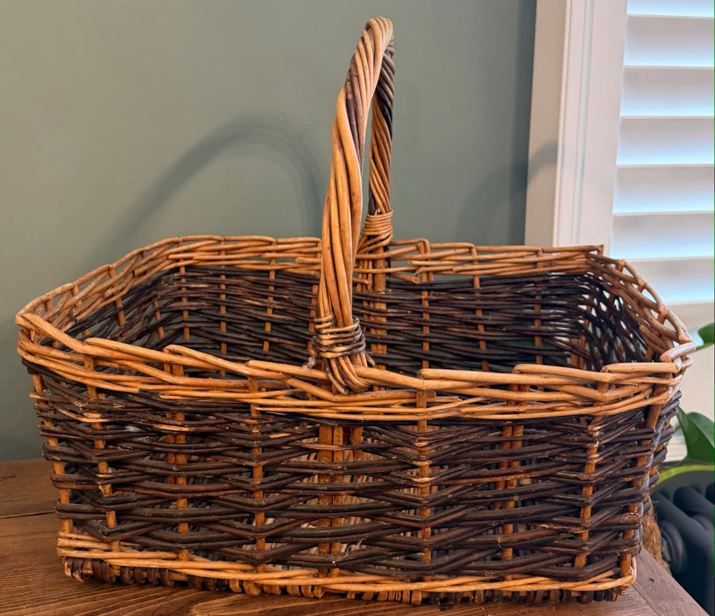 Dark Vintage Wicker Handled Basket