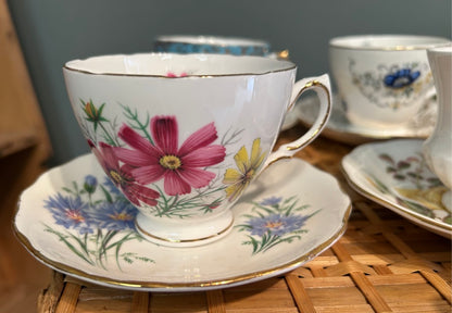Mismatched Pretty Vintage Tea Cups and Saucers ~ Set of 6