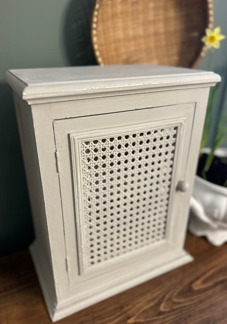 Painted Small Rattan Front Wall Cupboard
