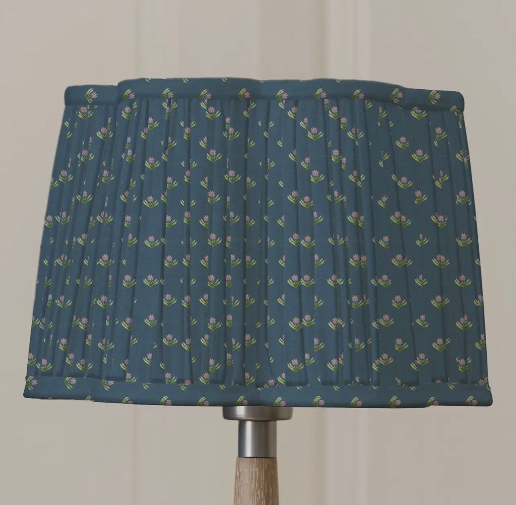 Traditional Vintage Style Pleated Scalloped shape Lamp Shade - Denim Blue