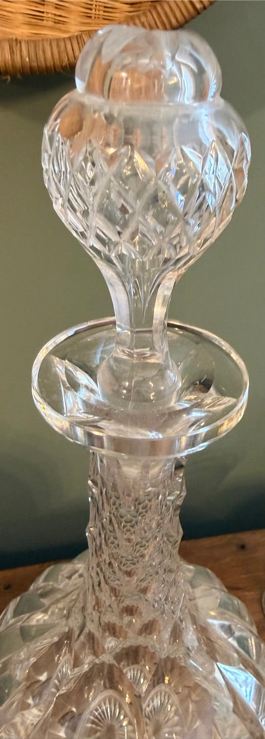 Vintage Cut Glass Decanter with Stopper *F