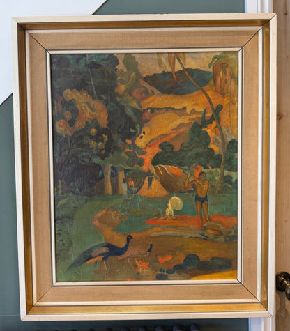 Hand Painted Oil Copy of Paul Gouguin's "Landscape with Peacocks"- Framed