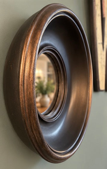 Chunky Vintage Style Antiqued Black Deep Framed Convex Mirror