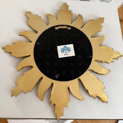 Gold Antiqued Round Port Hole Style Sunburst Mirror - Medium