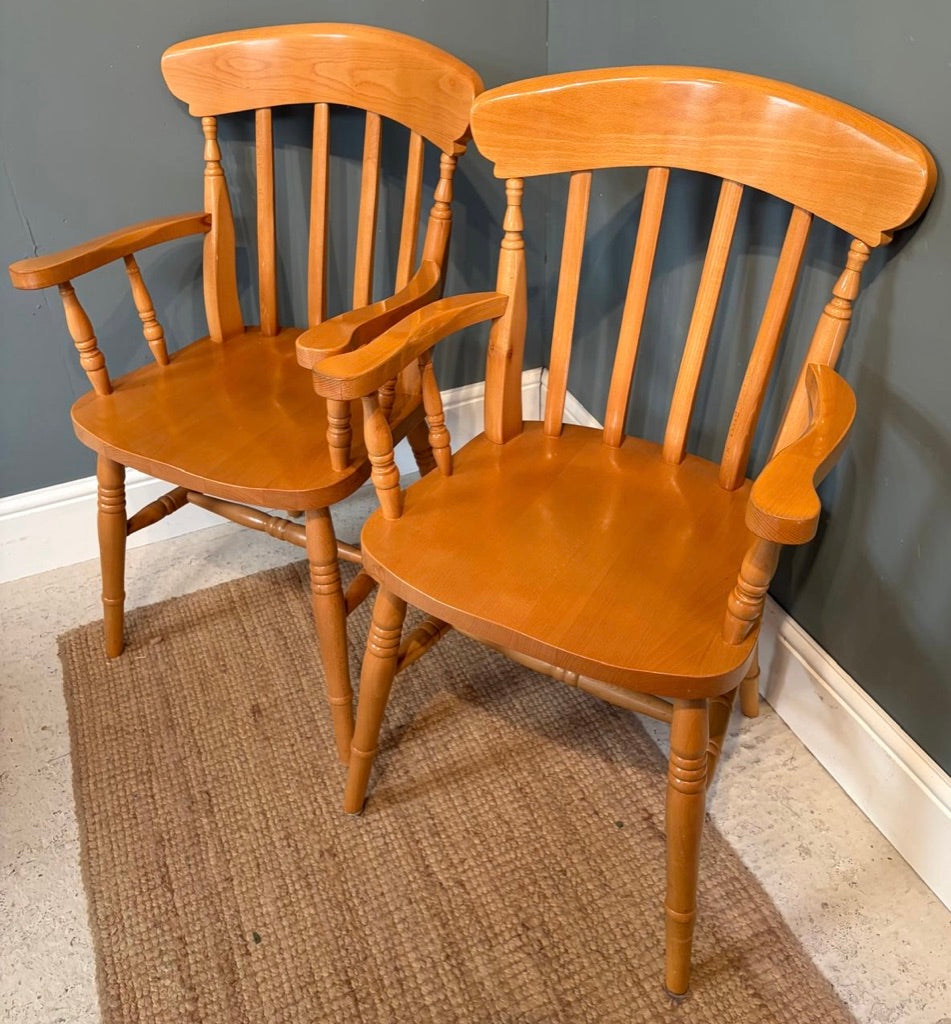Pair of Farmhouse Slat back Carver Chairs