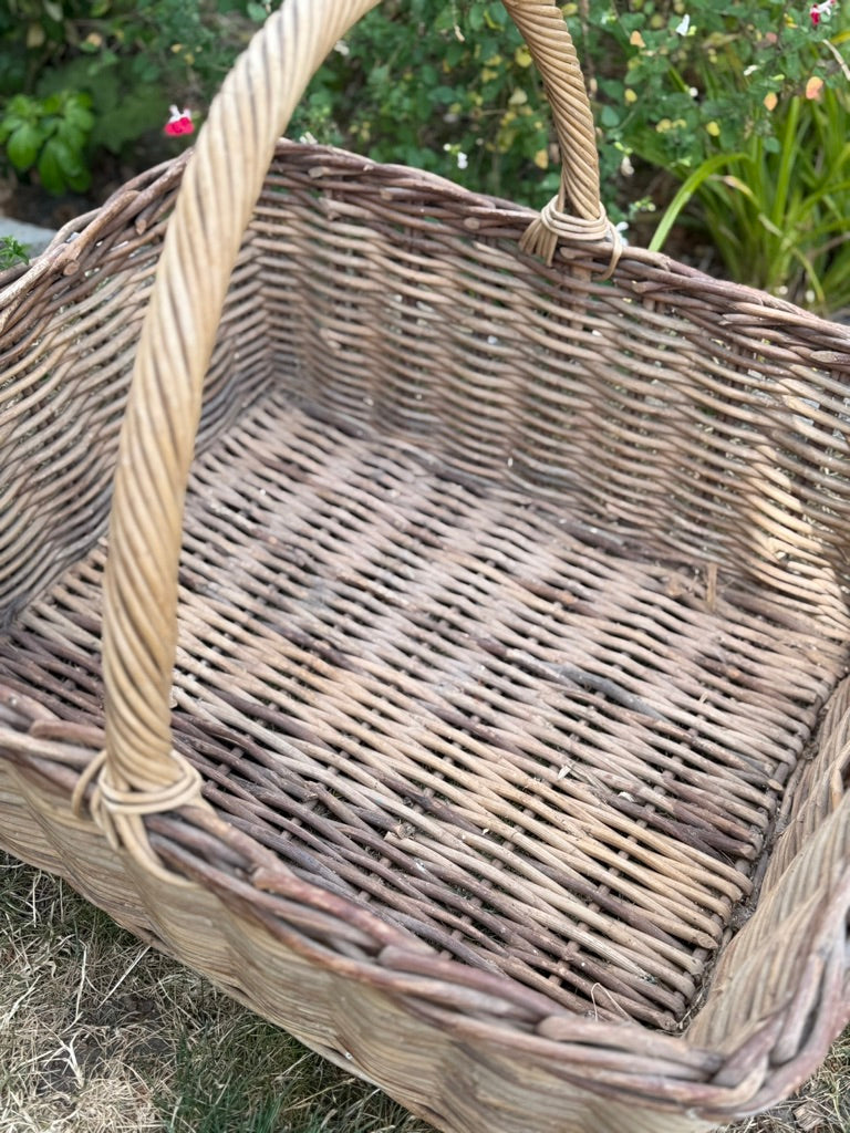 Large Vintage Wicker Bread Handled Basket